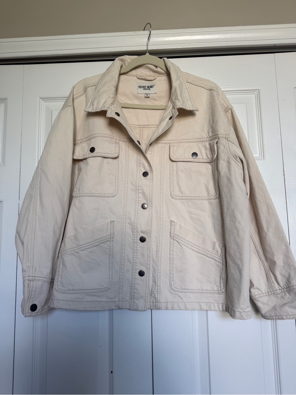 Velvet Heart Cream Button-Front Jean Jacket